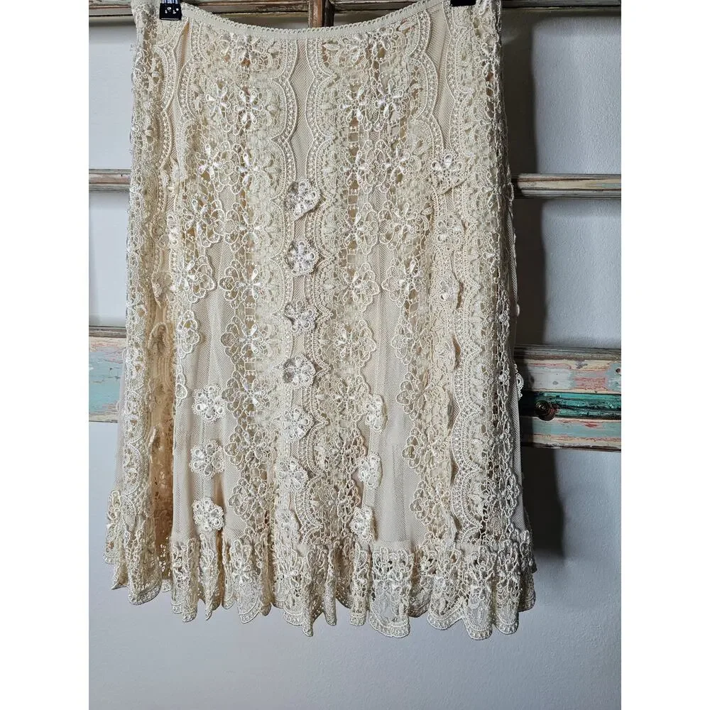 Antonio Melani Women's Ivory Lined A-line Lace Skirt Size 4 - Picture 1 of 10